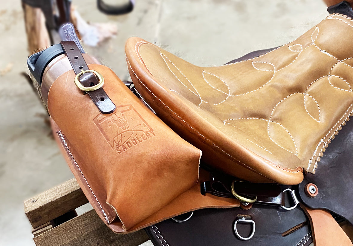 Leather insulated water bottle holder